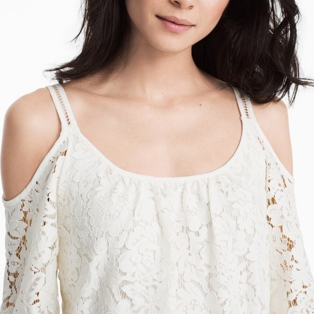 White House Black Market White Lace Cold Shoulder Top - Picture 9 of 11